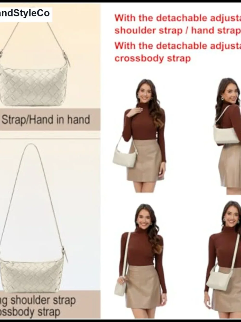 Faux Leather Woven Hobo Bag Tote Shoulder Crossbody Purse